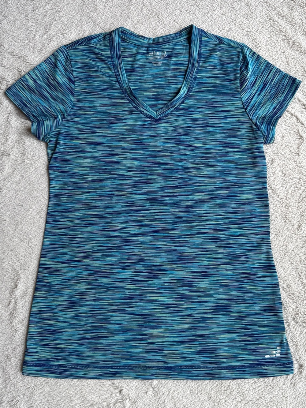 Blue Space-Dye V-Neck Short Sleeve Performance Tee